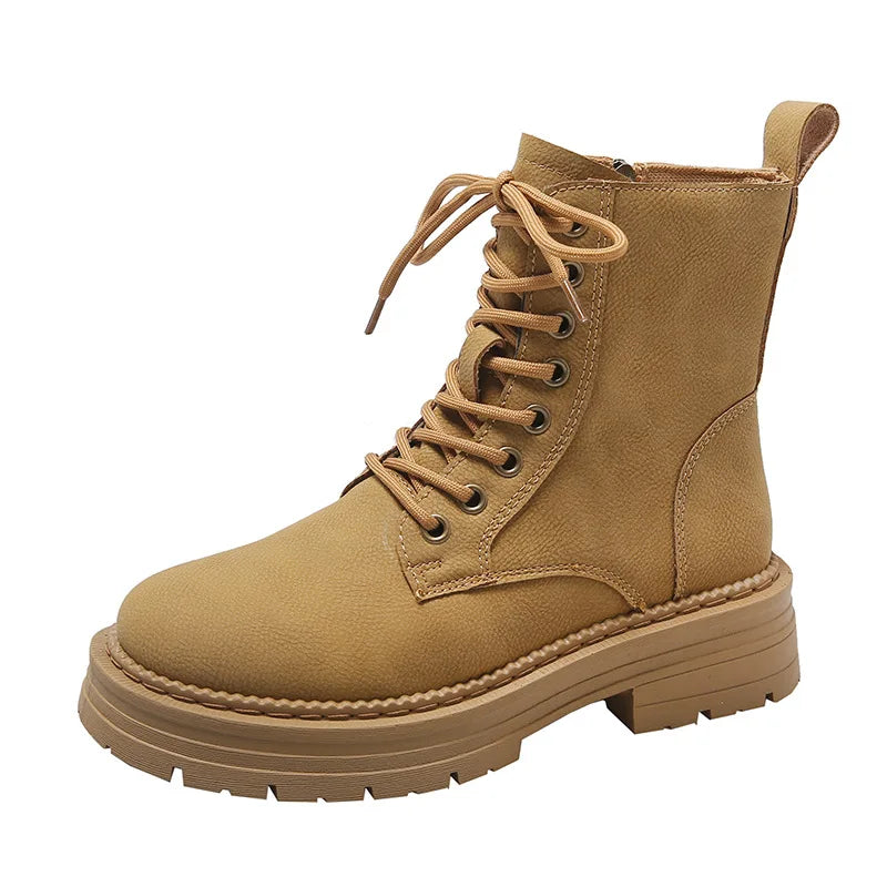 Crestar Women's Fashion Boots Retro Leather Ankle Boots Women Luxury Soft Sole Short Boots New Platform Non-slip Round Toe Boots