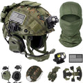 FAST Tactical Helmet Set with Communication Headset Mesh Mask Airsoft Helmet Kit for Military CS Combat Cosplay Outdoor Training