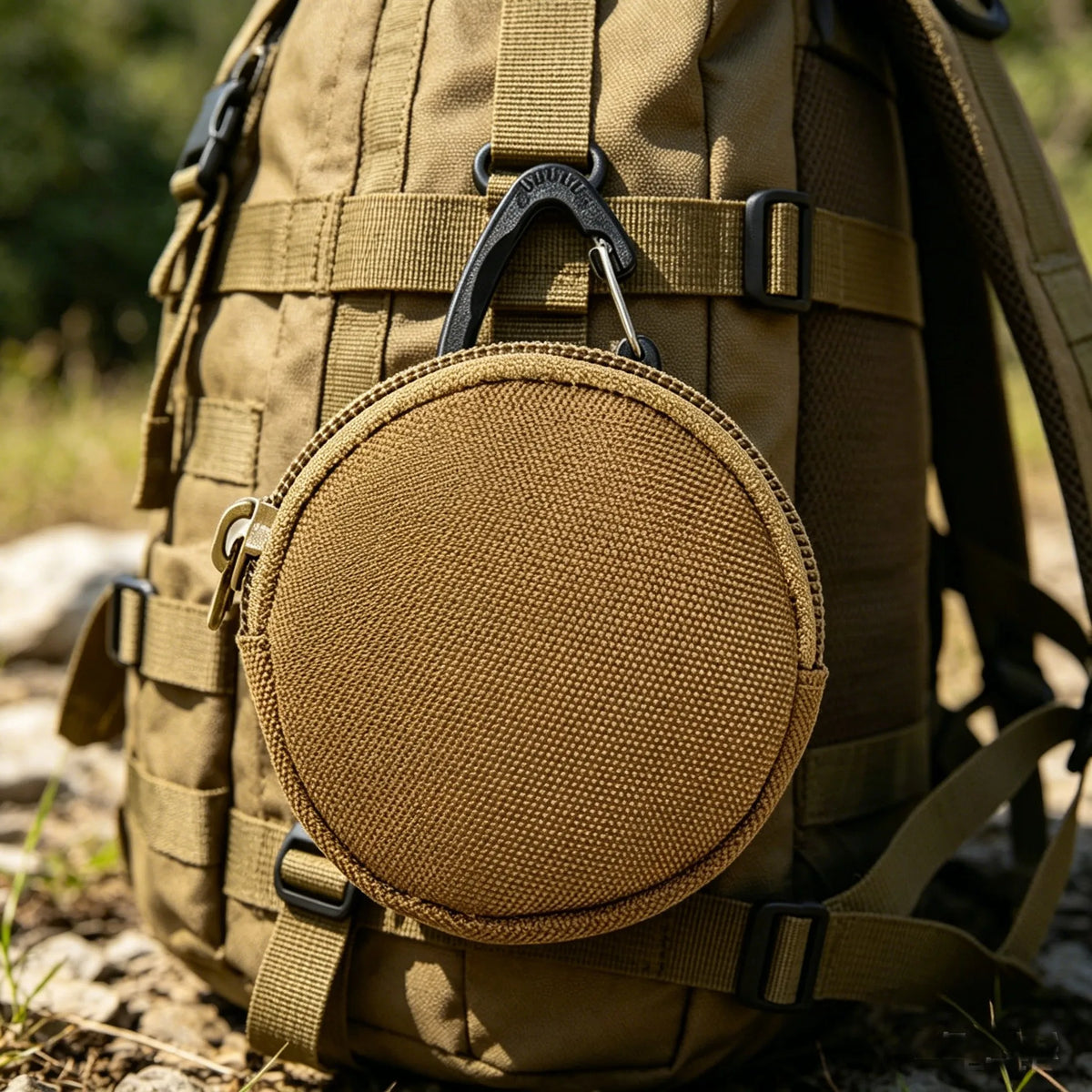 Mini Tactical EDC Coin Purse Round Zipper Key Holder Nylon Storage Pouch with Carabiner Clip for Daily Use Outdoor Accessories