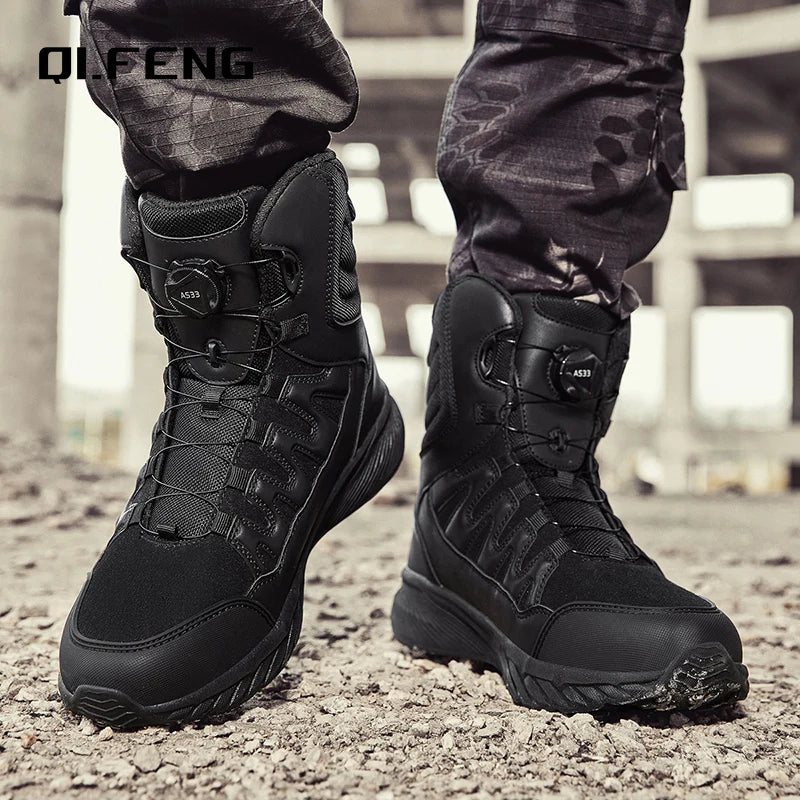 Large Outdoor Training Boots Men's Mountaineering Hiking Boots High Top Rotating Buckle Fashion Camouflage Sports Shoes