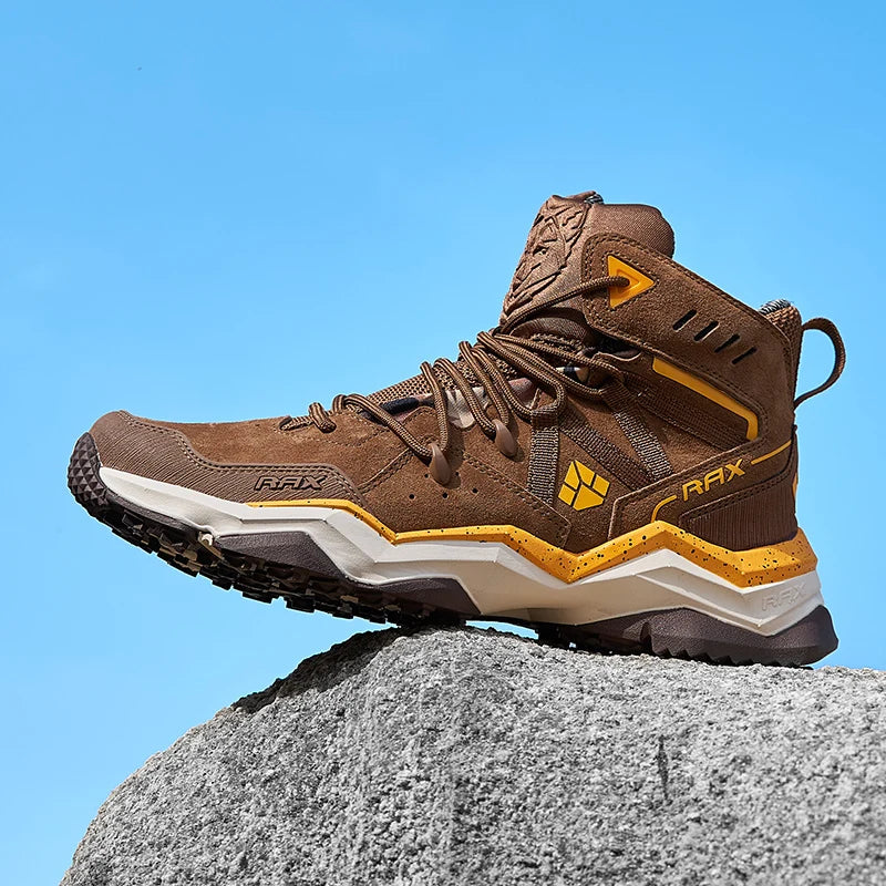 RAX Men Hiking Shoes Mid-top Waterproof Outdoor Sneaker Men Leather Trekking Boots Trail Camping Climbing Hunting Sneakers Women
