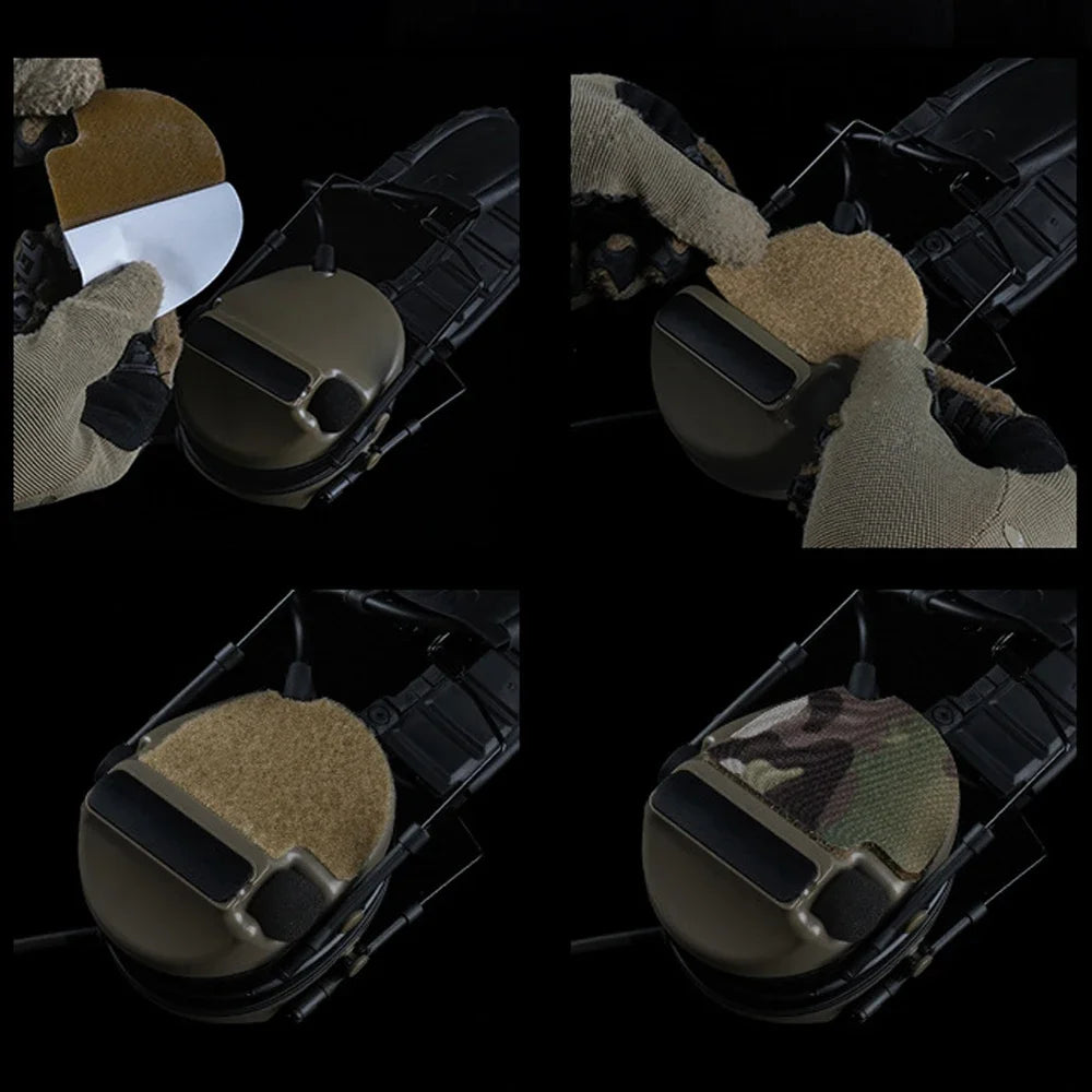 1Pair Tactical Headset Sticker Camouflage/Cable Storage 2-in-1 Patch for Comtac(ⅡⅢⅤⅥ) Hunting Shooting Noise Canceling Headphone