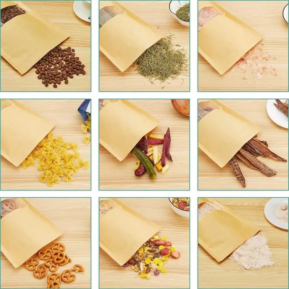 10-50pcs Customizable Logo Zipper Kraft Paper Window Bags for Biscuits Nuts Snacks Tea Packaging Seal Self-Sealing Bags