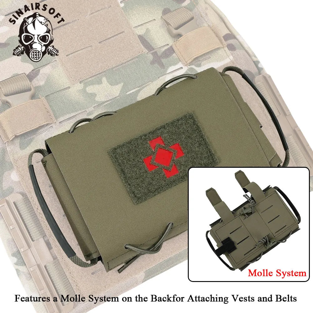 SINAIRSOFT Tactical Molle Ifak Pouch 500D Nylon Water-Resistant Medical First Aid Pouch with Red Cross Patch for Vest Backpack