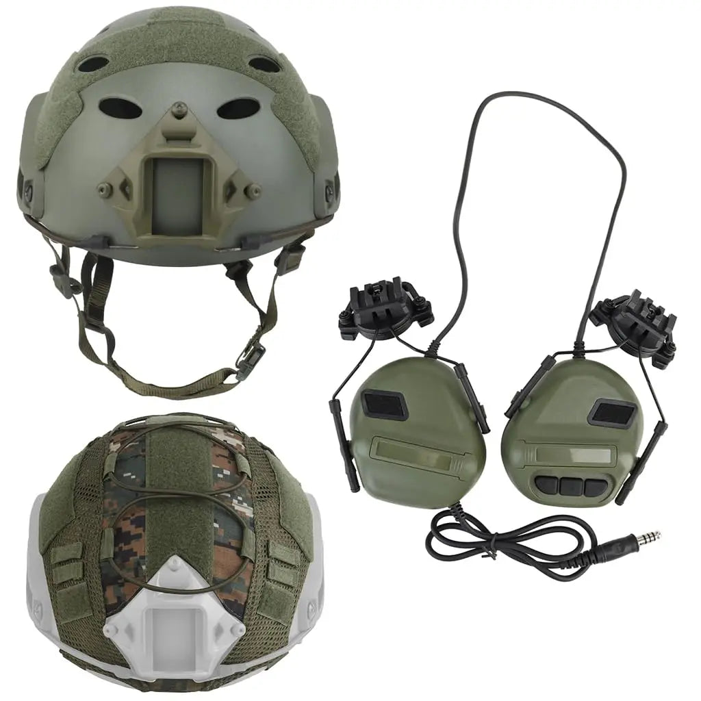 Tactical Airsoft Helmet Set with communication Headset Helmet Cover Adjustable Outdoor Hunting Gear for Cosplay Paintball Game