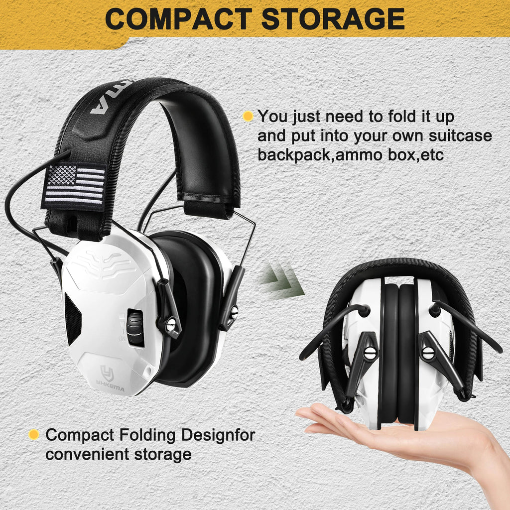 YHKEMA Active Noise Reduction Ear Muffs Foldable Tactical Headset With Shockproof Carry Bag For Shooting Range