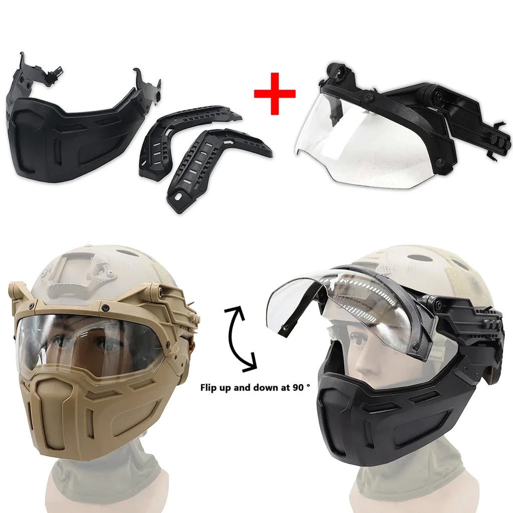 New Tactical FAST Helmet Half Face Mask With Flip Goggles Hunting CS Game Paintball Mask Helmet Accessories Gear