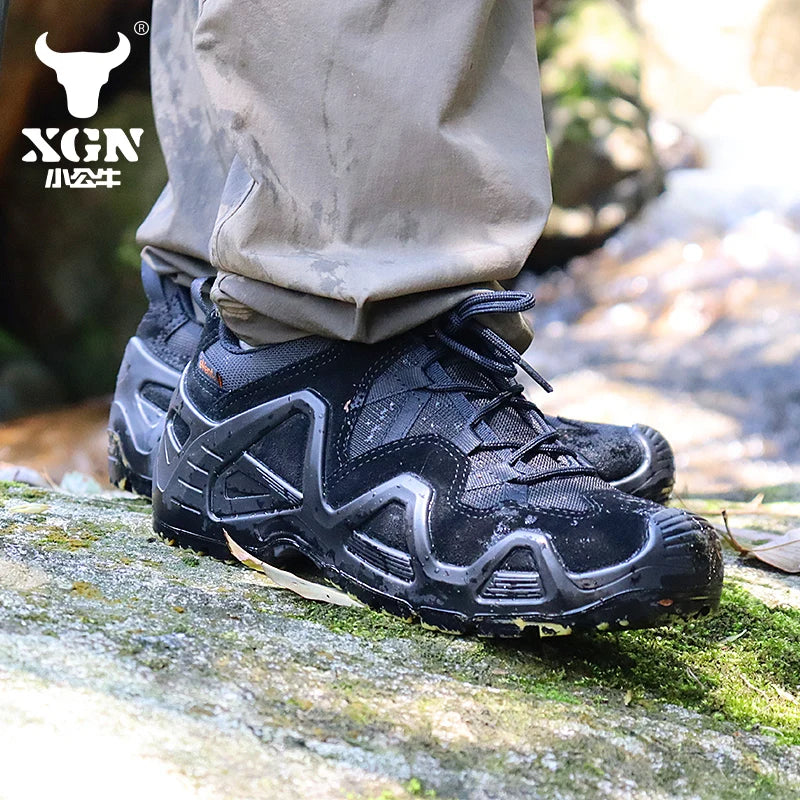 XGN EVENT Waterproof Hiking shoes Men mountian cowhide breathable Sneakers hunting Boots Tactical Desert Combat trekking Boot
