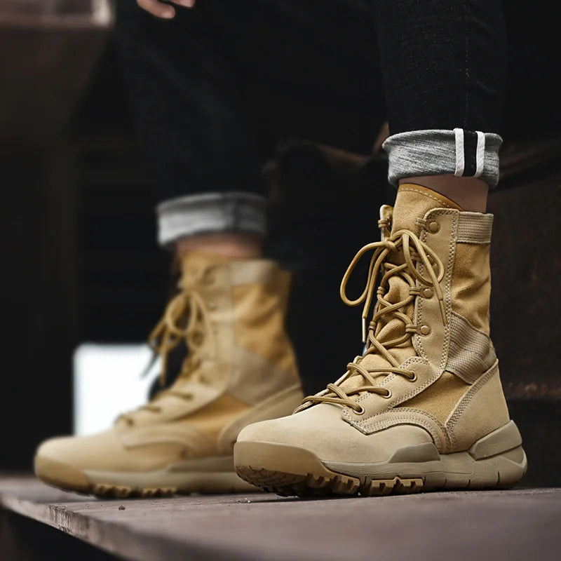 Topfight New High-top Combat Boots Men Women Outdoor Leather Desert Shoes Keep Warm Fur Trendy Anti Slip Casual Shoes