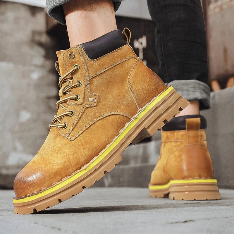 High Quality Outdoor Mens Motorcycle Boots Four Season High Top Shoes Stylish Comfortable Ankle Boots Non Slip Male Casual Botas