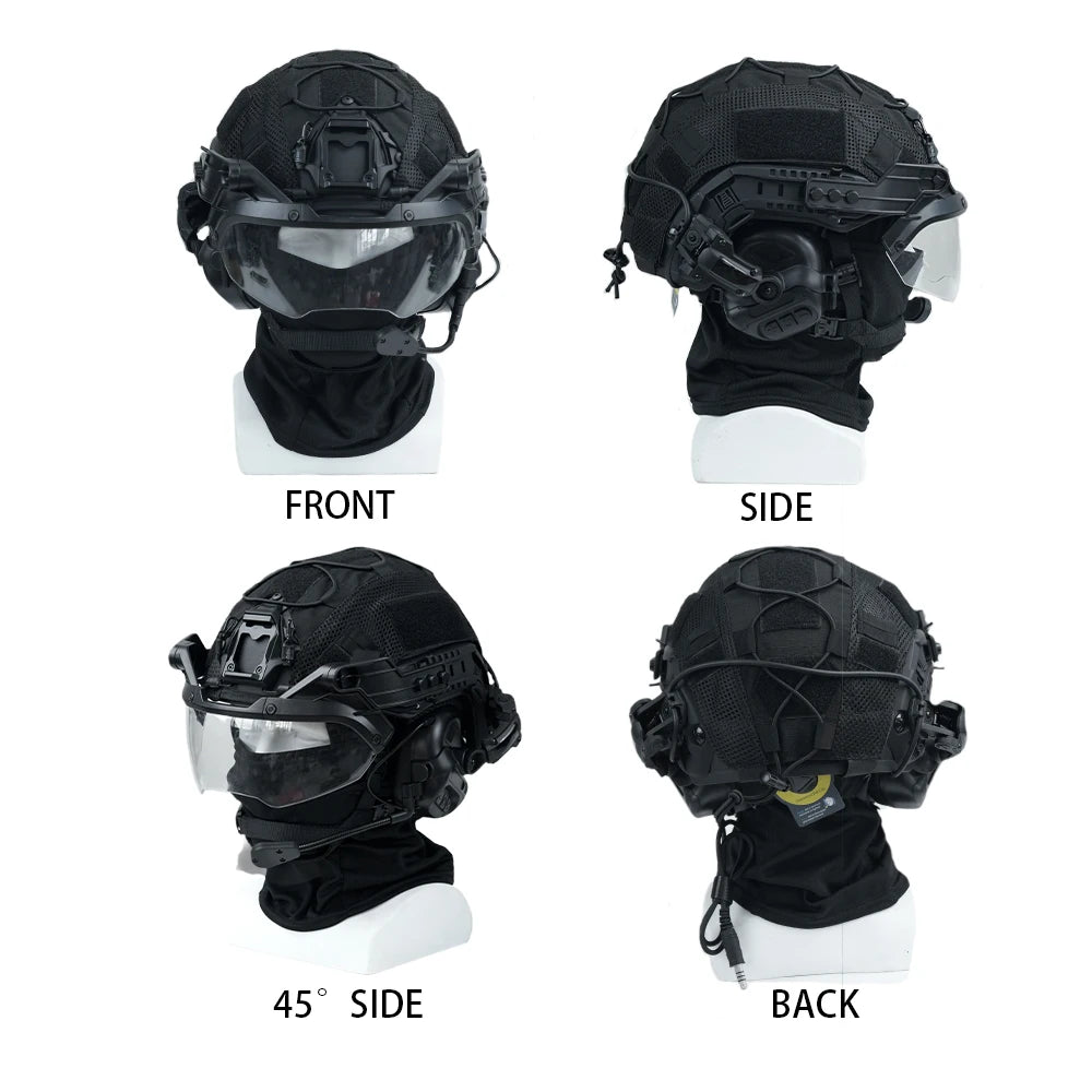 BOOIU FRP FAST Tactical Helmet 5PCS Kit Helmet Cover Noise Reduction Headset Goggles Balaclava Airsoft Shooting Hunting Gear