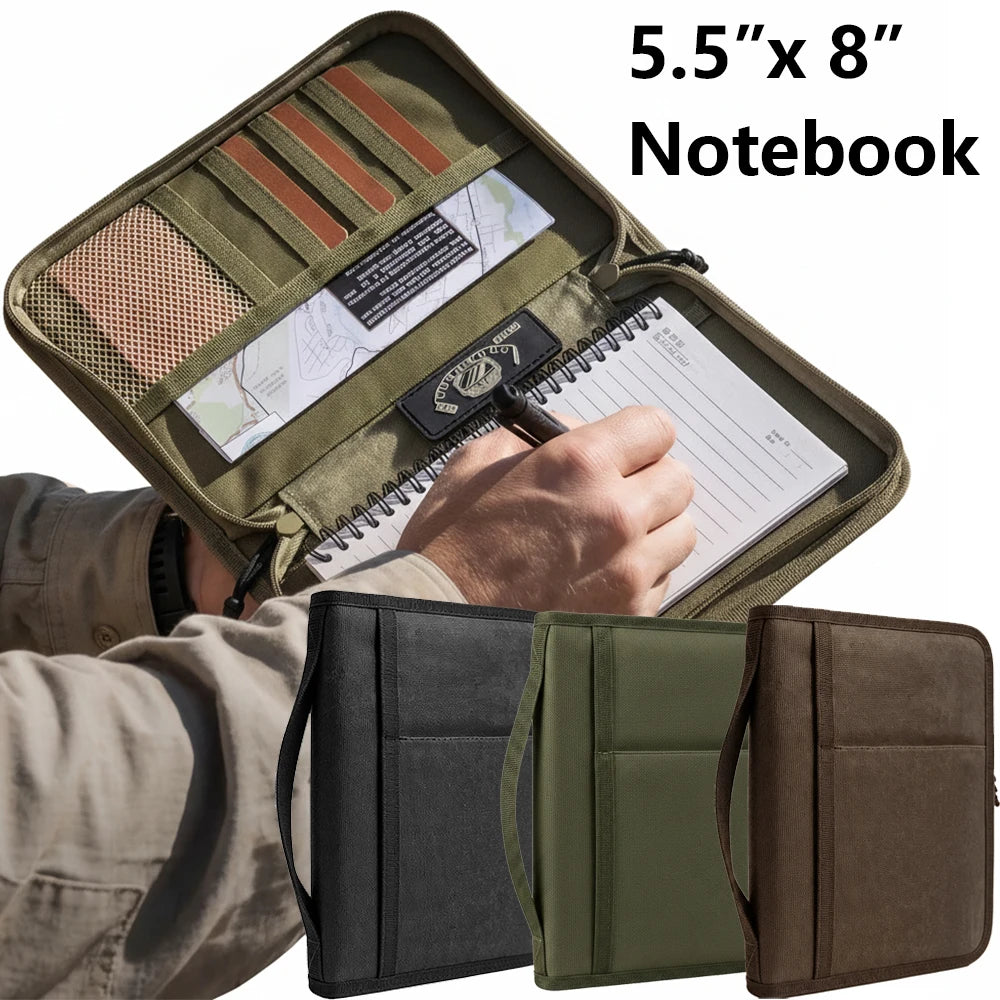 Tactical Notebook Cover A5 Notebook Case Multi-Pocket EDC Organizer Journal Pouch Zippered Sketchbook Hunting Field Notes Cover