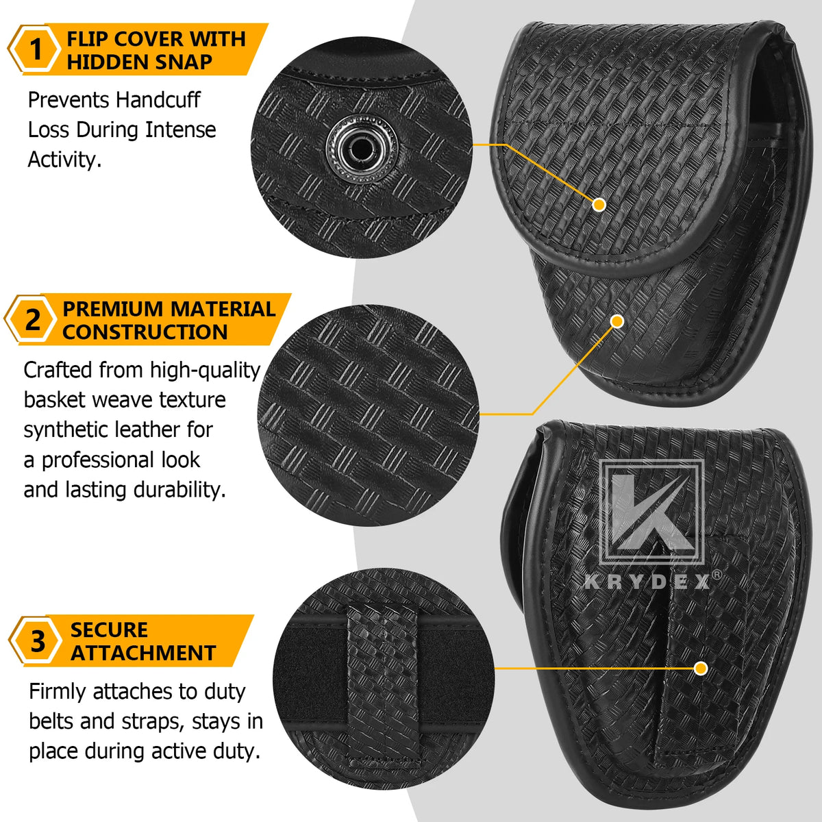 KRYDEX Tactical Double Hidden Snap Handcuff Case Pouch Fits 2” & 2.25” Duty Belt For Law Enforcement & Security Guard Equipment