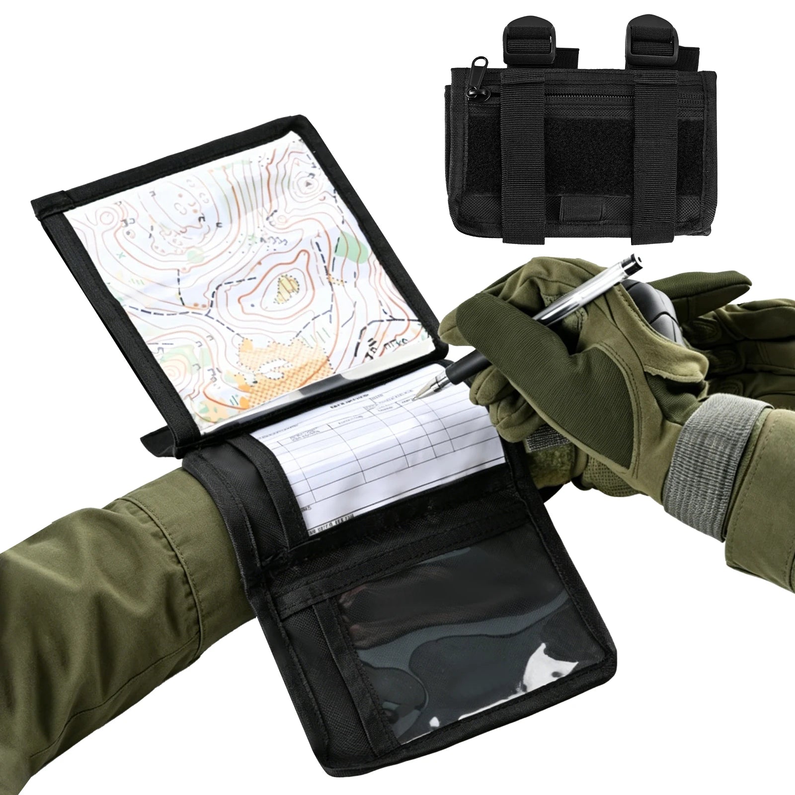Tactical Map Arm Sleeve Map Holder Wristband Adjustable Breathable Wrist Map Pouch Card with Zipper Pocket for Shooting Hunting