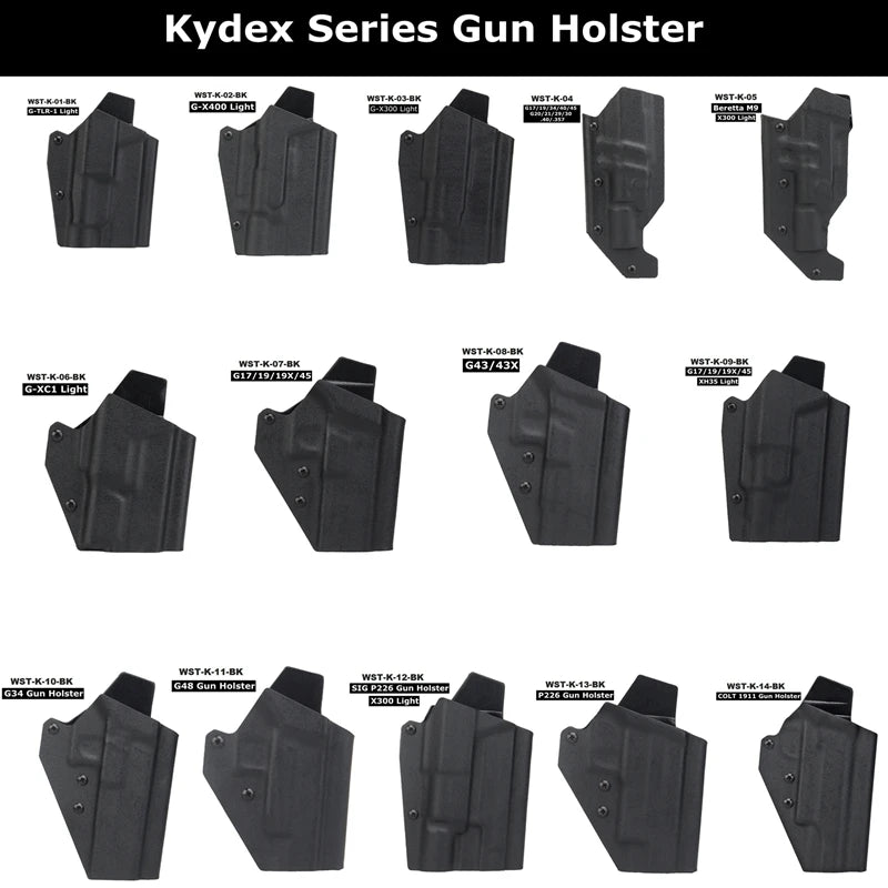 Kydex Gun Holster Right Hand Quick Release Pistol Case Light Bearing X400/X300/TLR Waist Holster for GL 17/19 Beretta M9 1911