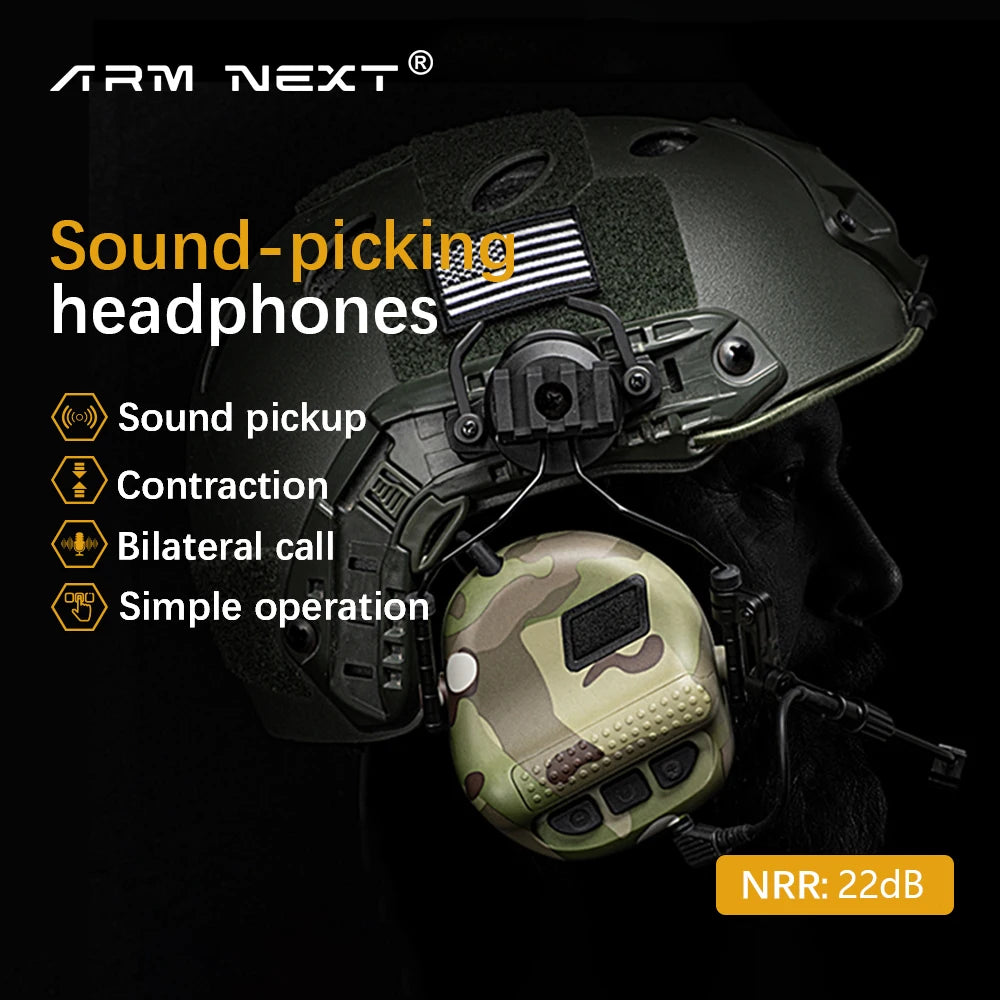 ARM NEXT Tactical Sound-Picking Headphones – NRR 22dB Hearing Protection | 360° Rotating Bracket & Telescopic Folding for Helmet