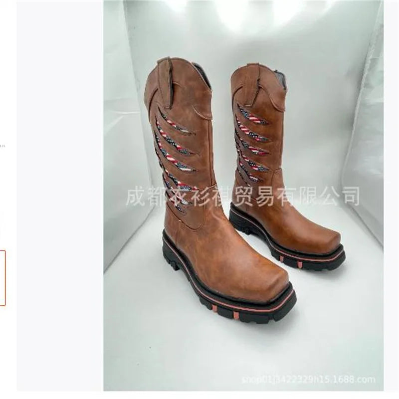 New Classic Denim Boots V-bottom Genuine Goodyear Handicraft Men's Boots Round Head Locomotive Boots Zapato De Hombre 35 48