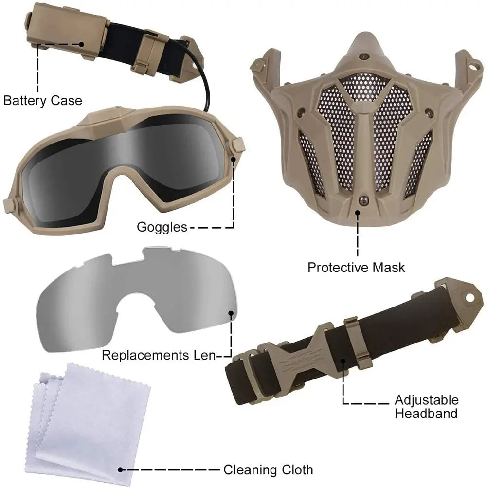 Tactical Helmet Set with Mask Goggles and Tactical Airsoft Paintball ACH Helmet for Airsoft Paintball CS Games