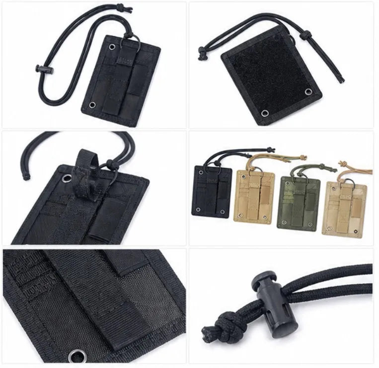 Tactical ID Card Holder Hook Loop Patch Tour Guide Badge Holders Outdoor Travel Pouch Pen Purse and Nylon Lanyard