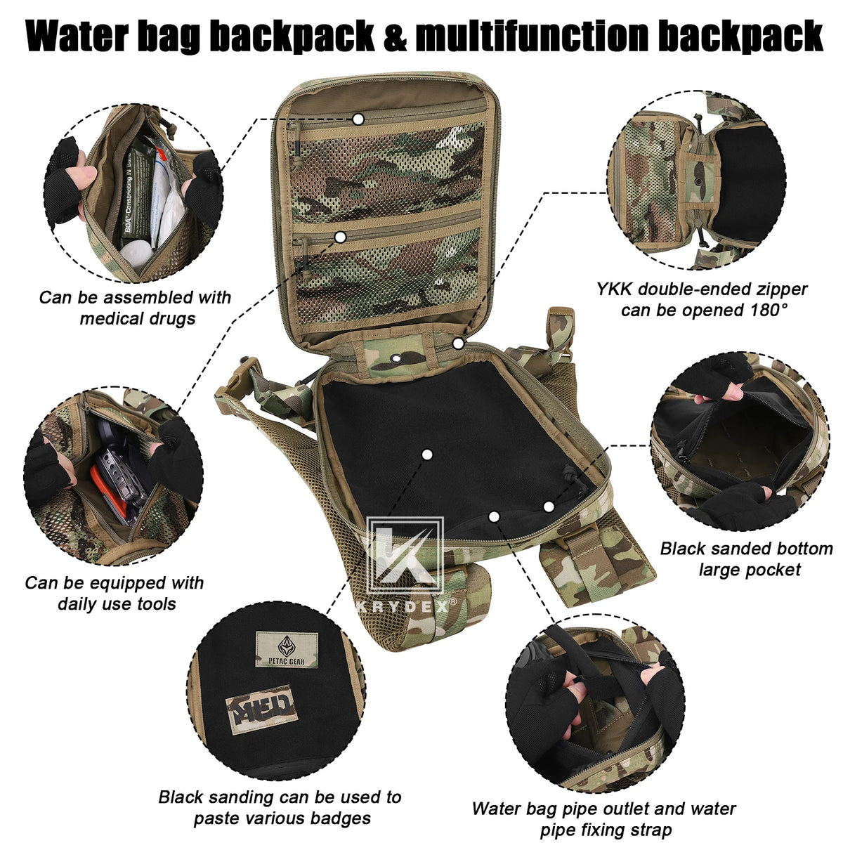 KRYDEX 500D Tactical 50 oz Hydration Backpack Pouch Modular 1.5L Water Bladder Bag Pack Hunting Outdoor Hiking Accessories