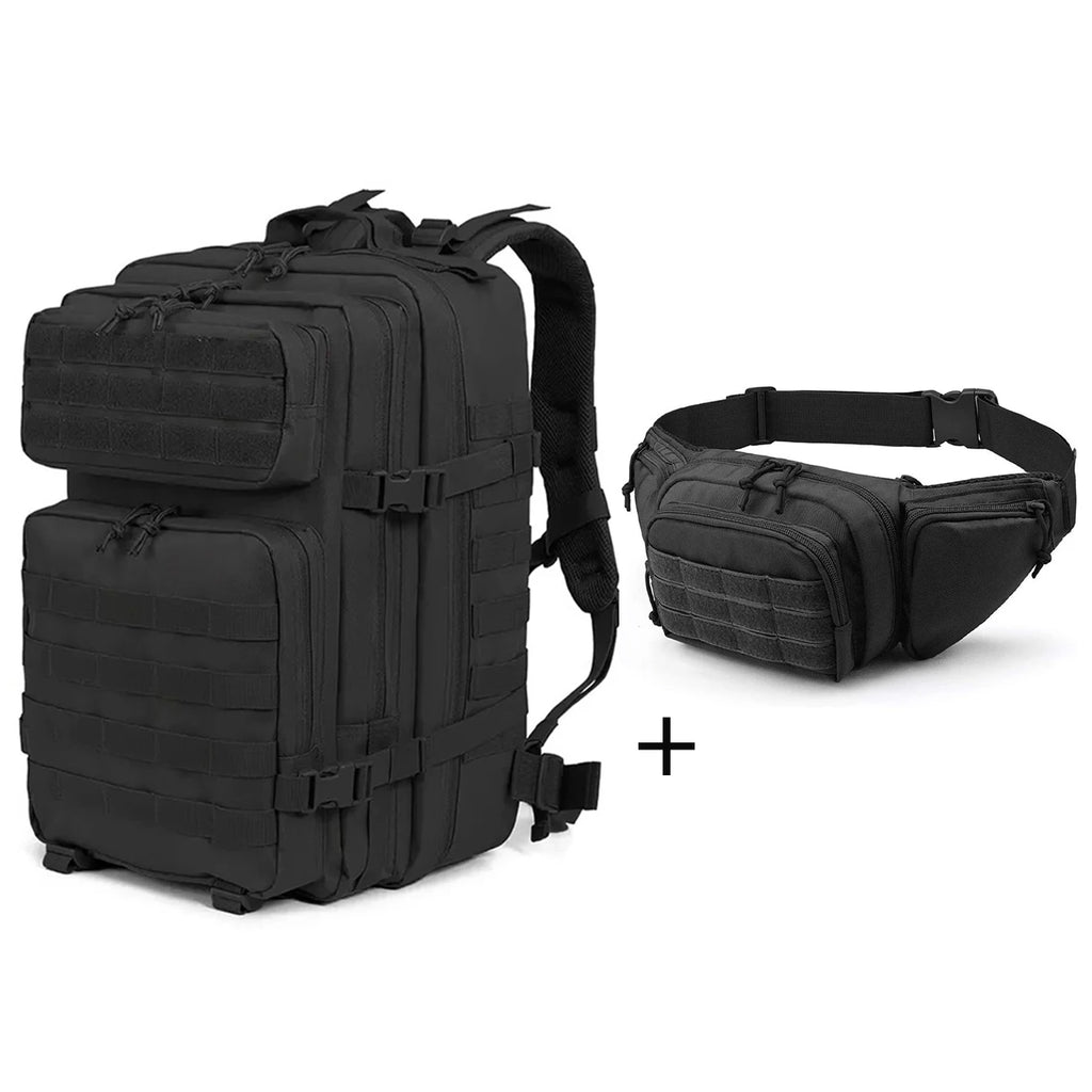 Large capacity backpack+matching adjustable waist bag, rich internal compartments, strong expandability, quick buckle strap