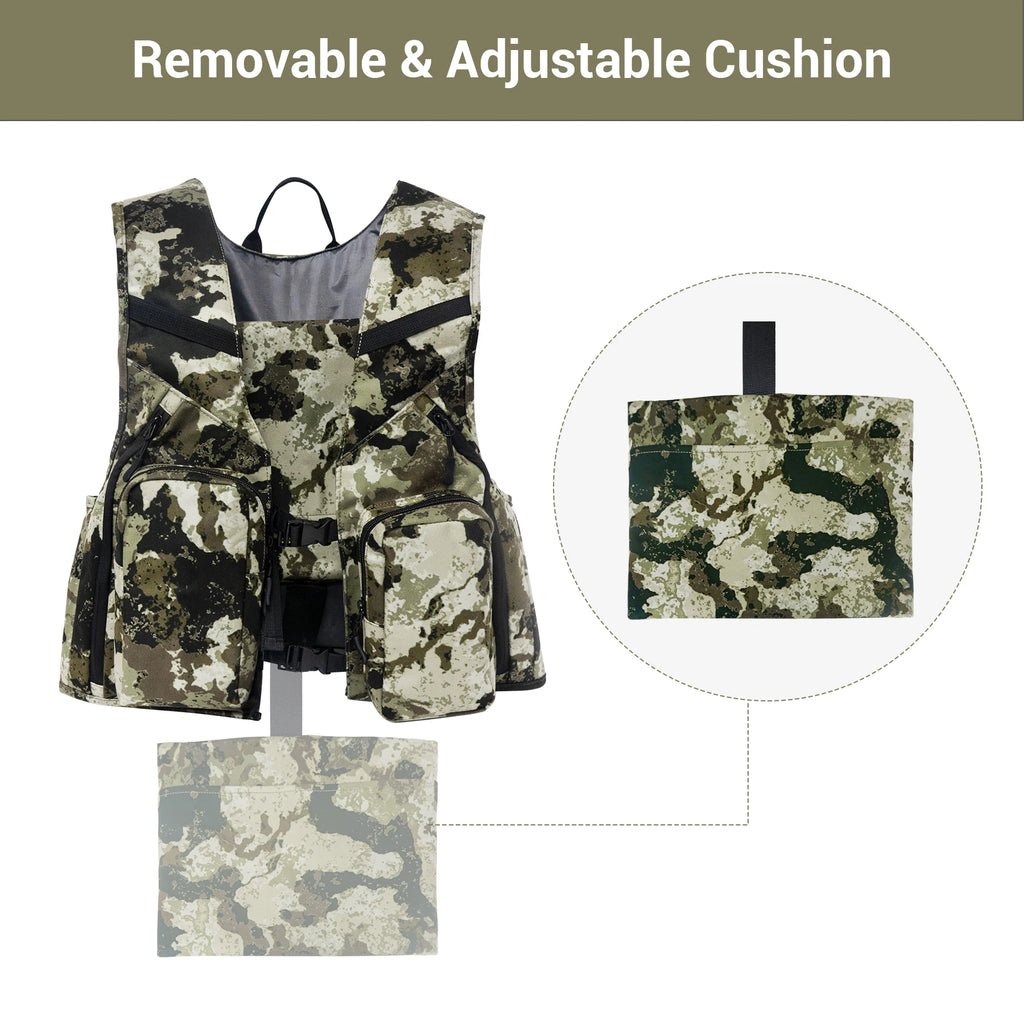 WESTTUNE Camouflage Hunting Vest with Seat Turkey Hunting Vest with Game Pouch Hunting Gear Accessories for Turkey Bird Hunters