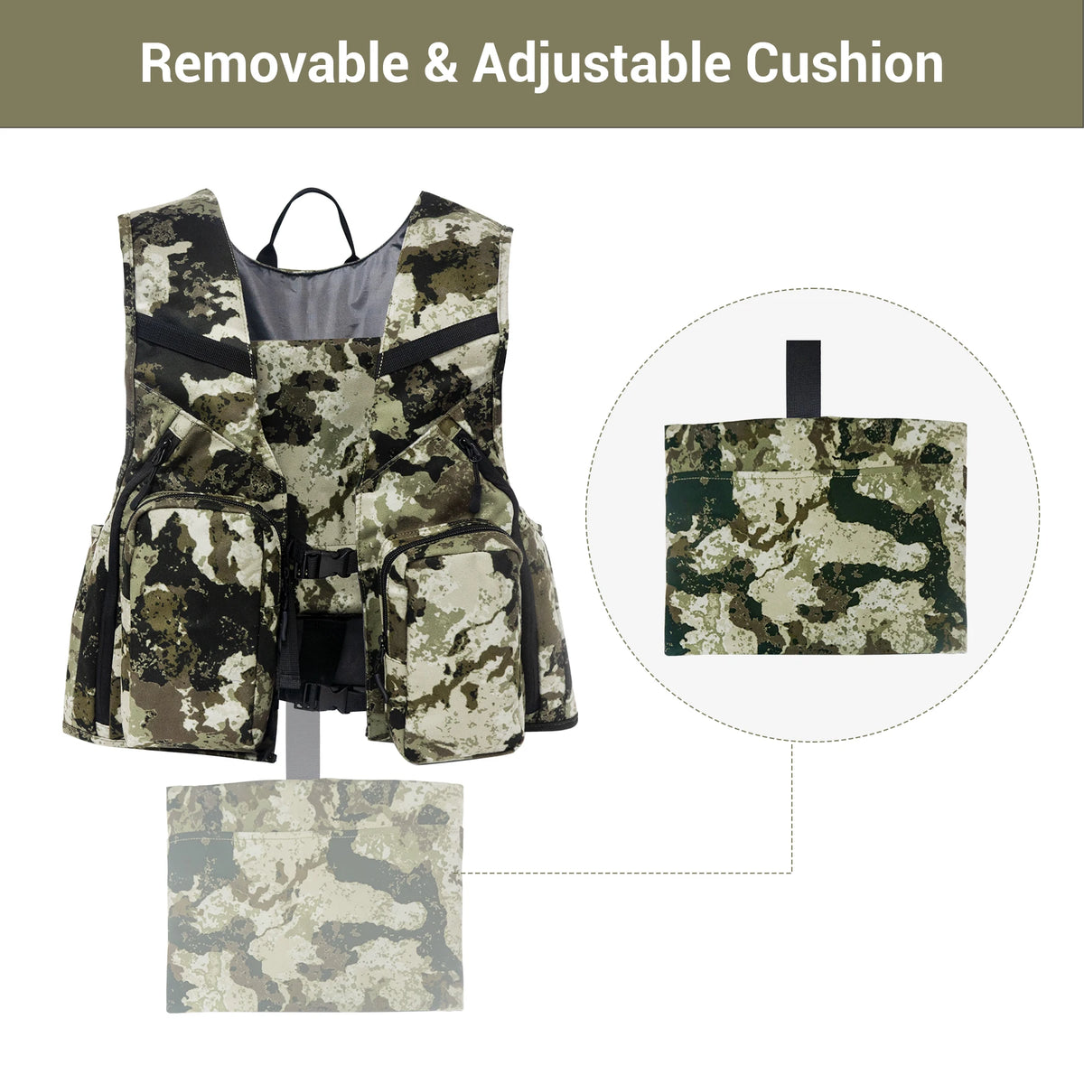 WESTTUNE Camouflage Hunting Vest with Seat Turkey Hunting Vest with Game Pouch Hunting Gear Accessories for Turkey Bird Hunters