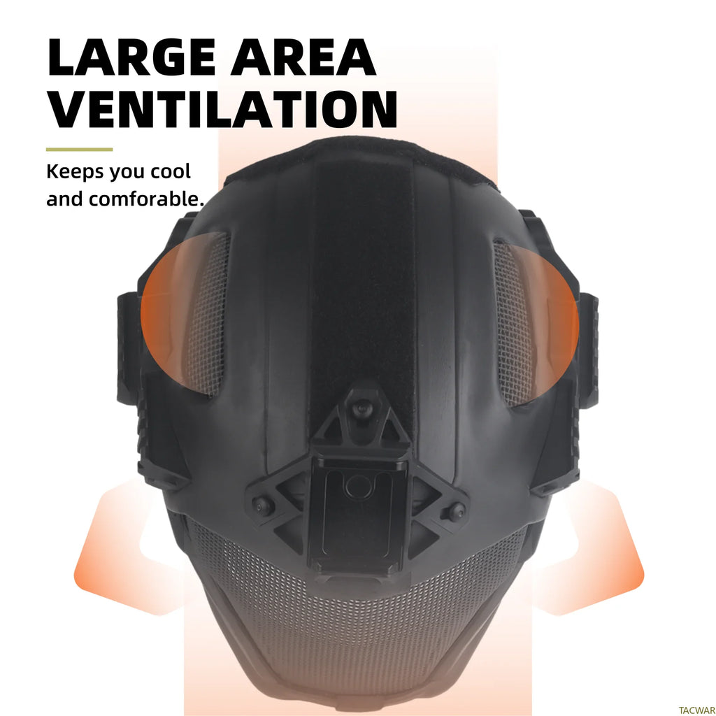 EVA Pro Airsoft Helmet Full Face with Breathable Steel Mesh Night Vision Mount Helmet Rail, Full Protection Safety Mask