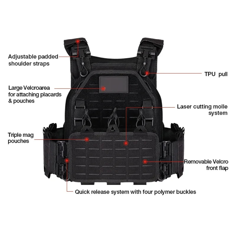 Lightweight 6094 Tactical Vest - Quick-Detach MOLLE System, 1000D Nylon Military/LE/Survival Combat Gear