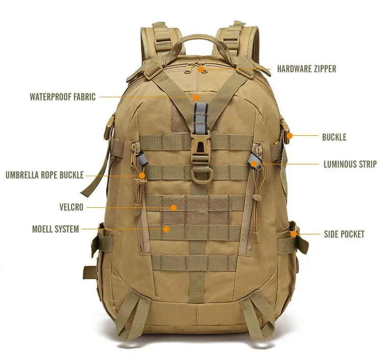 Camping Backpack Men's Bag Travel Bags Tactical Molle Climbing Rucksack Hiking Outdoor Reflective Shoulder Fishing Laptop Bag