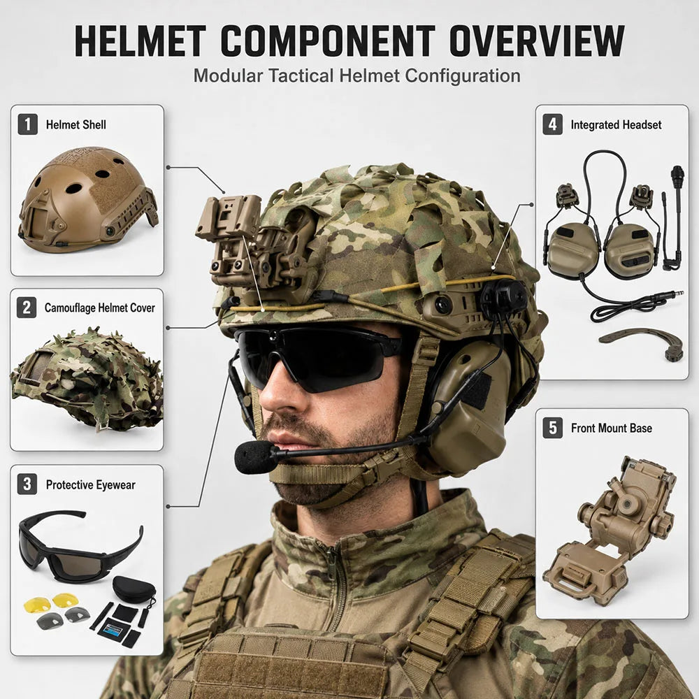 Complete Camo Quick Release Vest Set with FAST Helmet Full Airsoft Cosplay Gear for CS Wargame Role Play Halloween Party Props