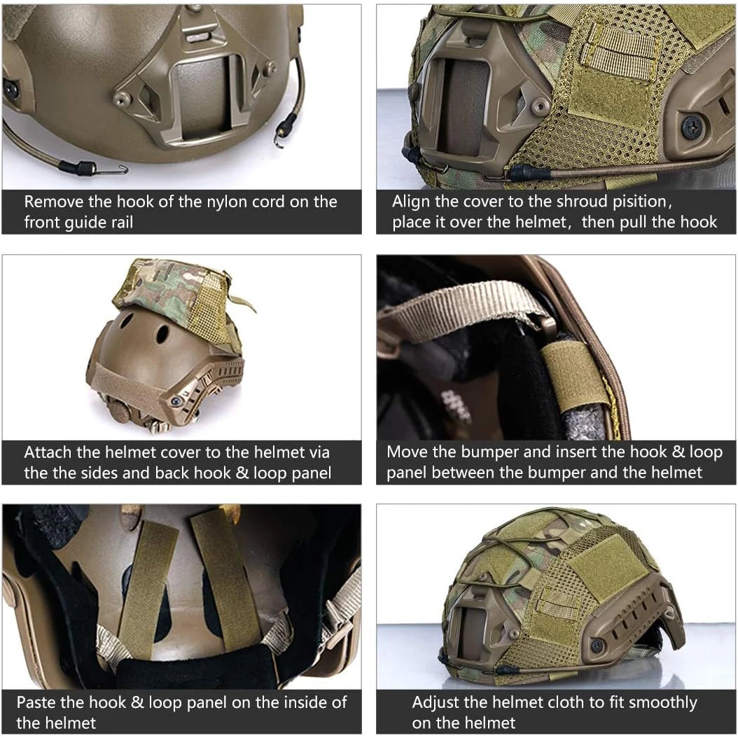 BOOIU Tactical Helmet Cover Airsoft High-cut Helmet Cover Hunting CS Camo with Elastic Cord for MH PJ BJOPS-Core Fast Helmet