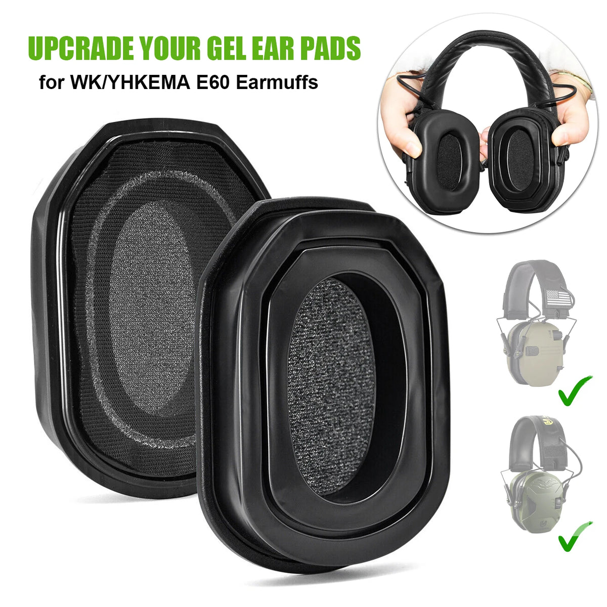 1 Pair Silicone Gel Ear Pads Suitable for WK,muffs,XCEL,XCEL BT+AGT FIRE/E60 Earmuff