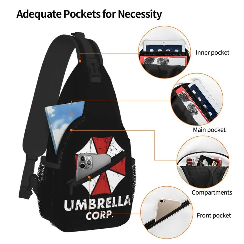 Umbrella Corporation Sling Chest Bag Daily Durable Waterproof Shoulder Crossbody Backpack for Men Women Travel Hiking Daypack
