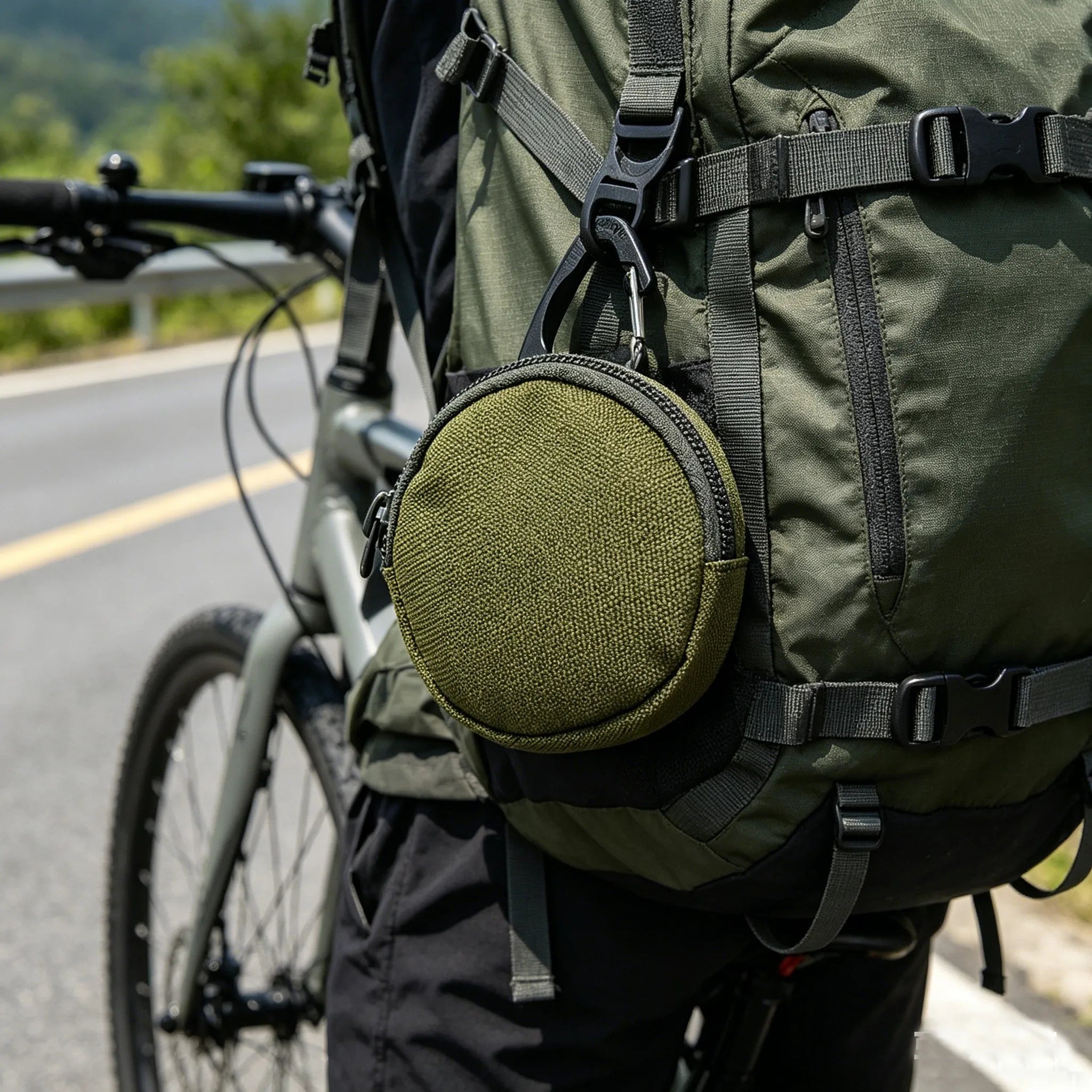 Mini Tactical EDC Coin Purse Round Zipper Key Holder Nylon Storage Pouch with Carabiner Clip for Daily Use Outdoor Accessories