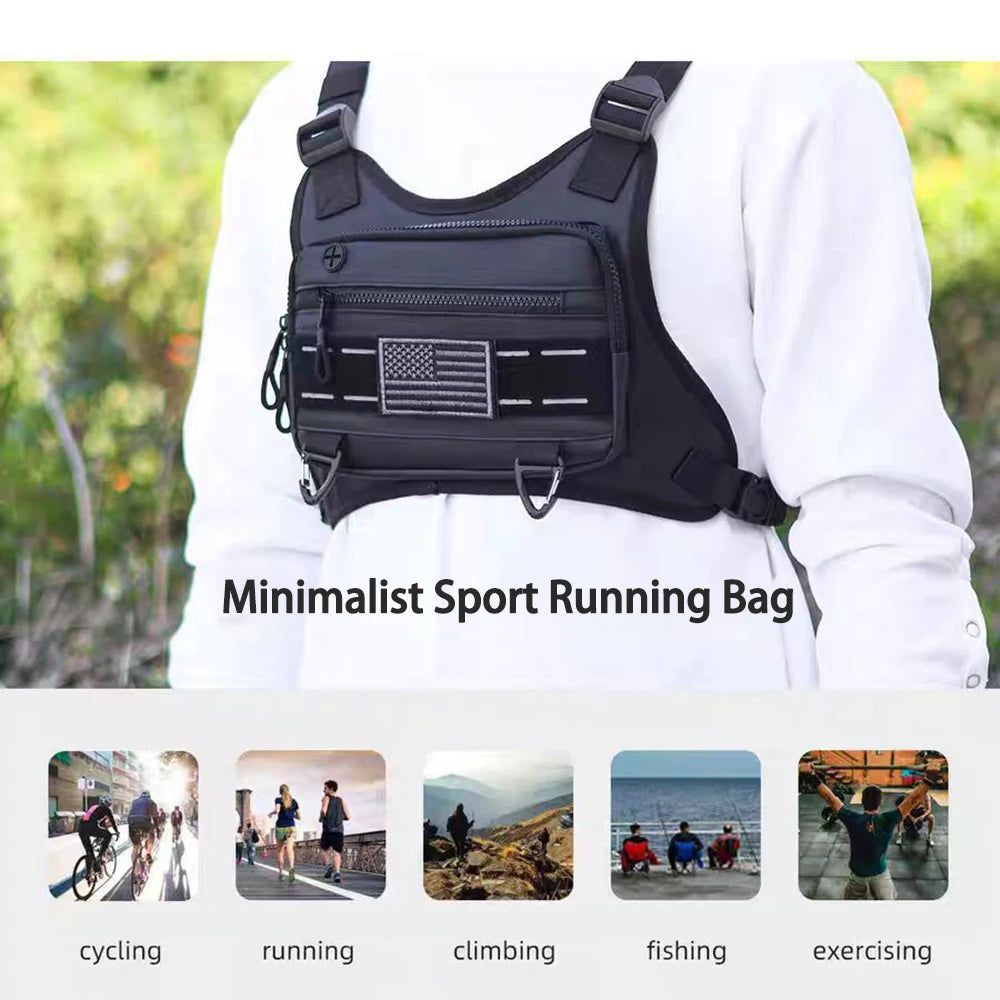 Sports Chest Bag For Men, Water Resistant Lightweight Front Running Vest Bag With Built-In Phone Holder & Extra Storage For Workouts, Cycling, Running