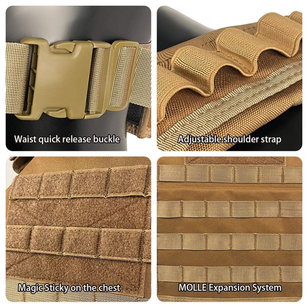 Lightweight hunting vest MOLLE expansion system, quick detachable waist, adjustable shoulder straps, Magic Sticky strap