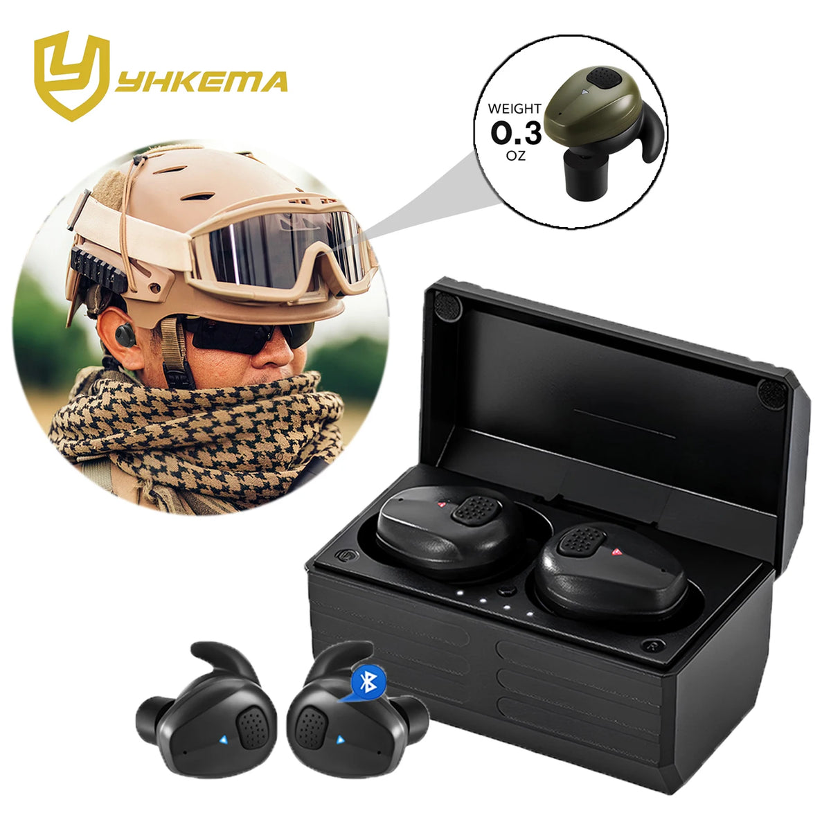 Electronic Shooting Noise-Proof Earbuds/Noise-Cancelling Hearing Protection Earmuff Newest Tactical Bluetooth Earplugs YHKEMA