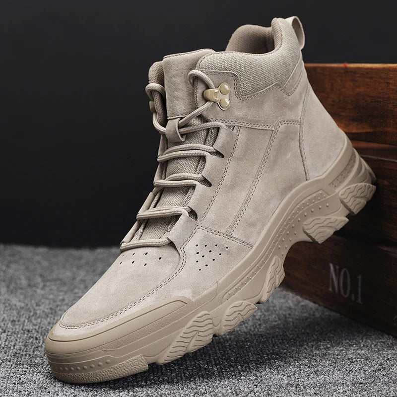 Suede Leather Ankle Boots for Men Hand High-top Hiking Shoes Outdoor Non-slip Male Motocross Boots Versatile Leisure Walk Botas