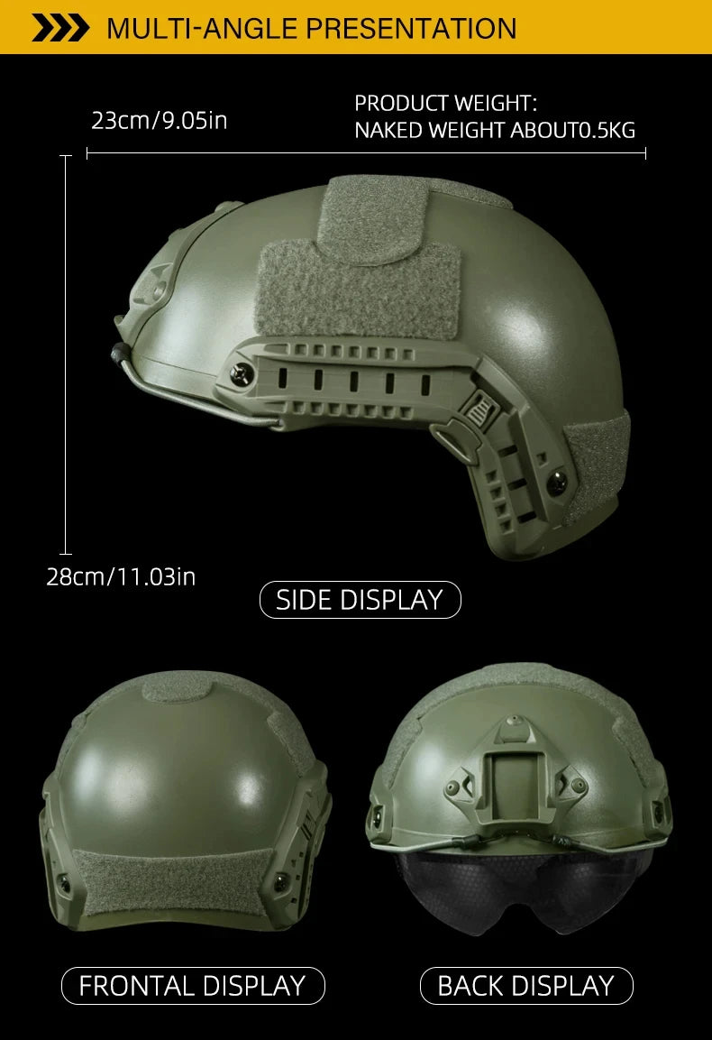 BOOIU Tactical FAST Helmet With Protective Gear Goggle MH PJ ABS Up and Down Flip Goggle Helmet Airsoft Shooting Hunting Helmet