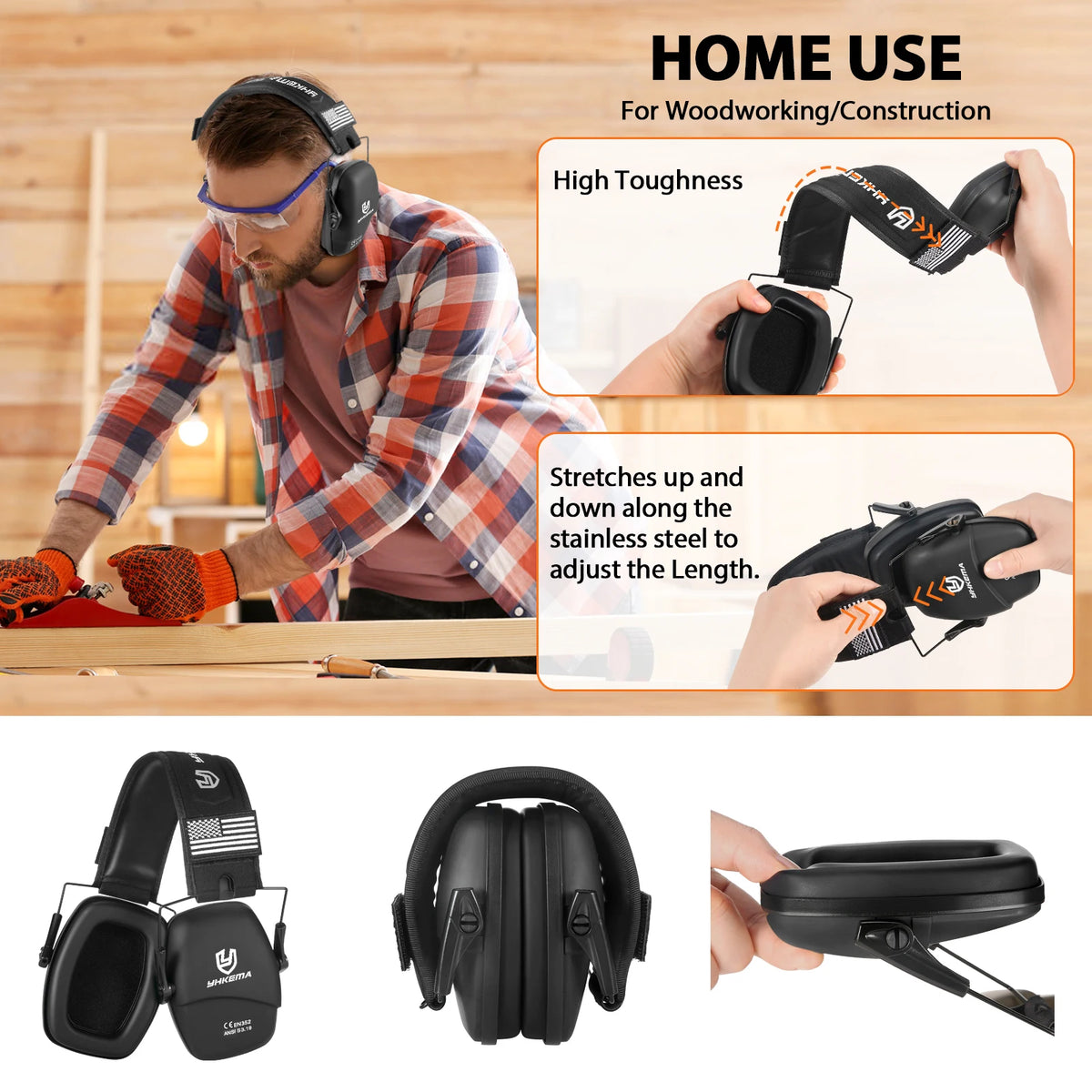 YHKEMA Anti-Noise Shooting Earmuff Tactical Headset Hunting Folding Ear Defenders Ear Protector Hearing Protection Soundproof