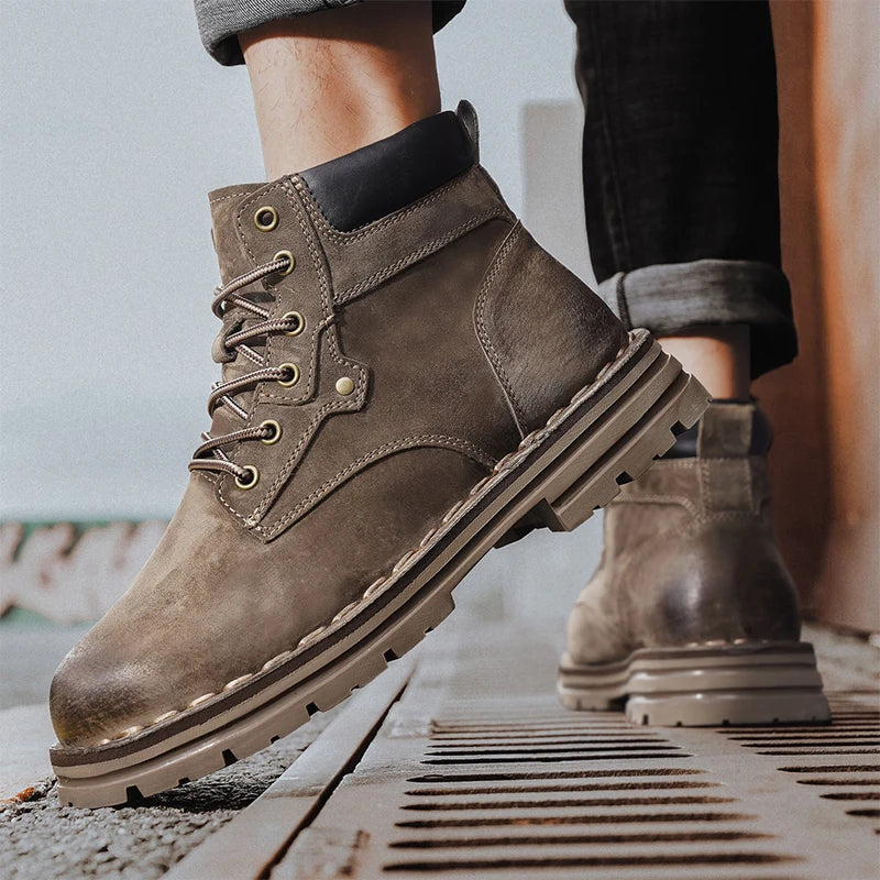 High Quality Outdoor Mens Motorcycle Boots Four Season High Top Shoes Stylish Comfortable Ankle Boots Non Slip Male Casual Botas