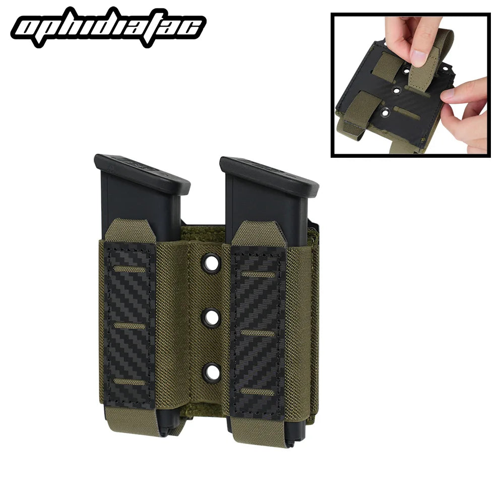 OPHIDIAN 9mm Double Magazine Pouch Carbon Fiber MOLLE Magazine Pouch Hunting Airsoft Gear