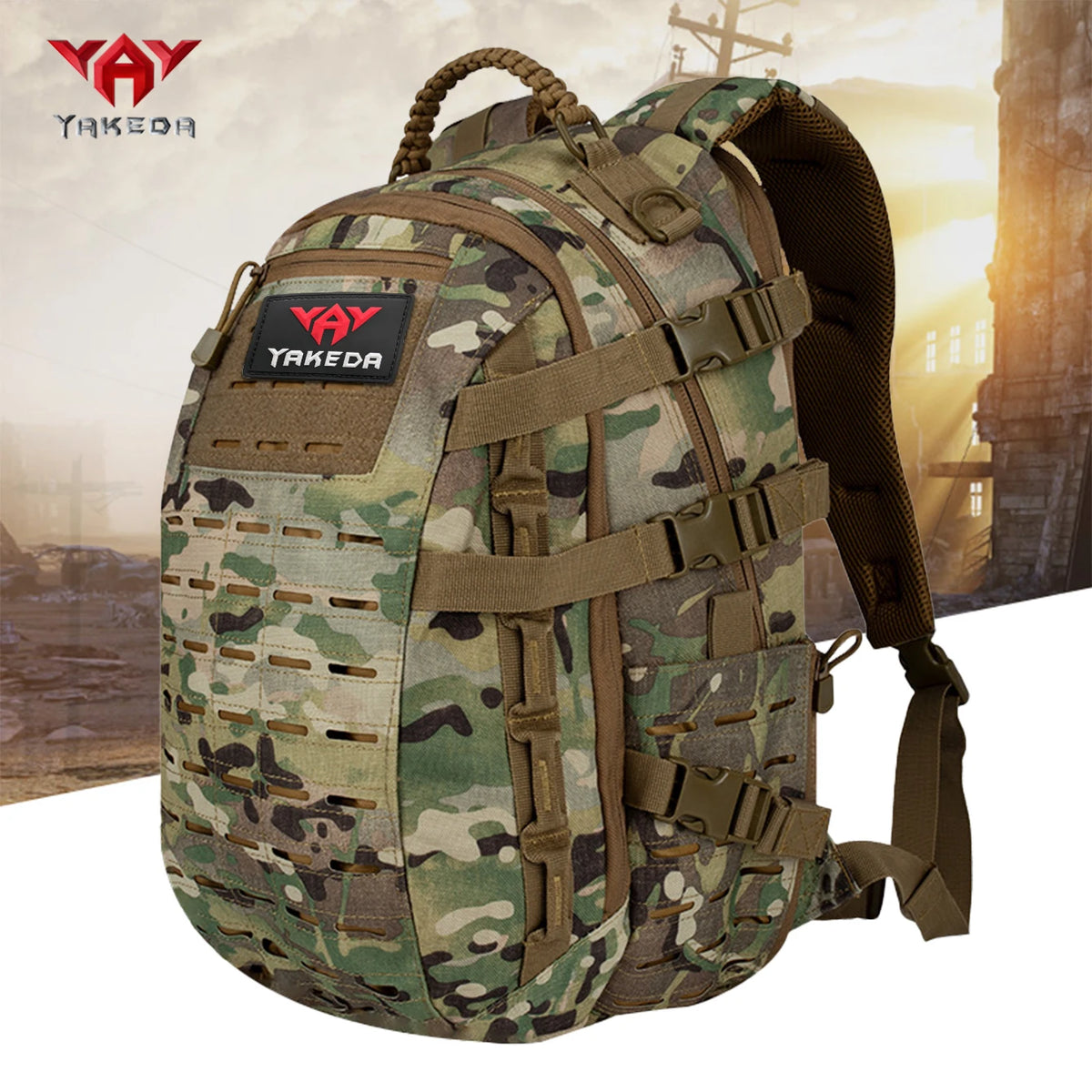 YAKEDA large capacity outdoor backpack with waist and chest strap, fixed buckle MOLLE system shoulder strap, widened backpack