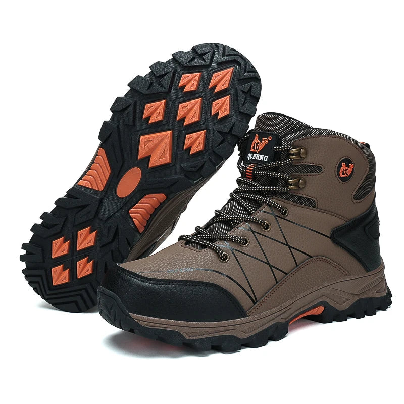 Large Size High-Top Boots Men Outdoor Warm Fur Snow Boots Black Leather Casual Ankle Boot Autumn Fall Winter Tactical Sneakers