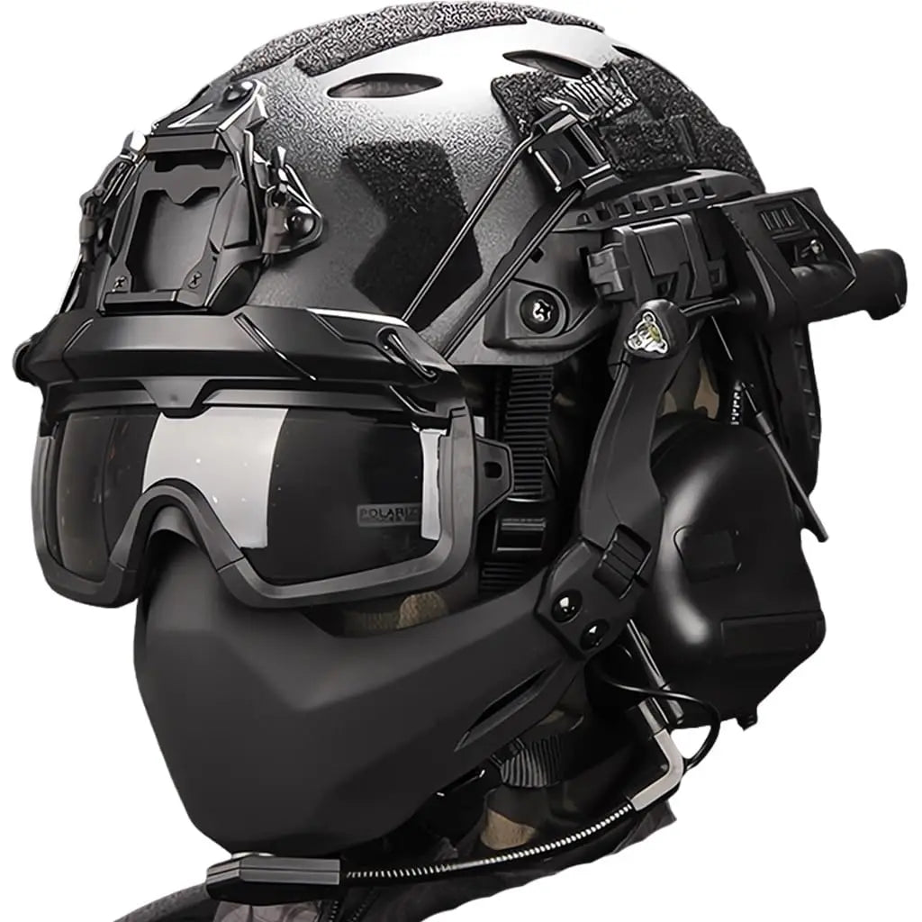 Airsoft Helmet Set, Tactical Helmet with Airsoft Mask Shooting Pickup Noise Canceling Headset, Paintball Goggles and NVG Model