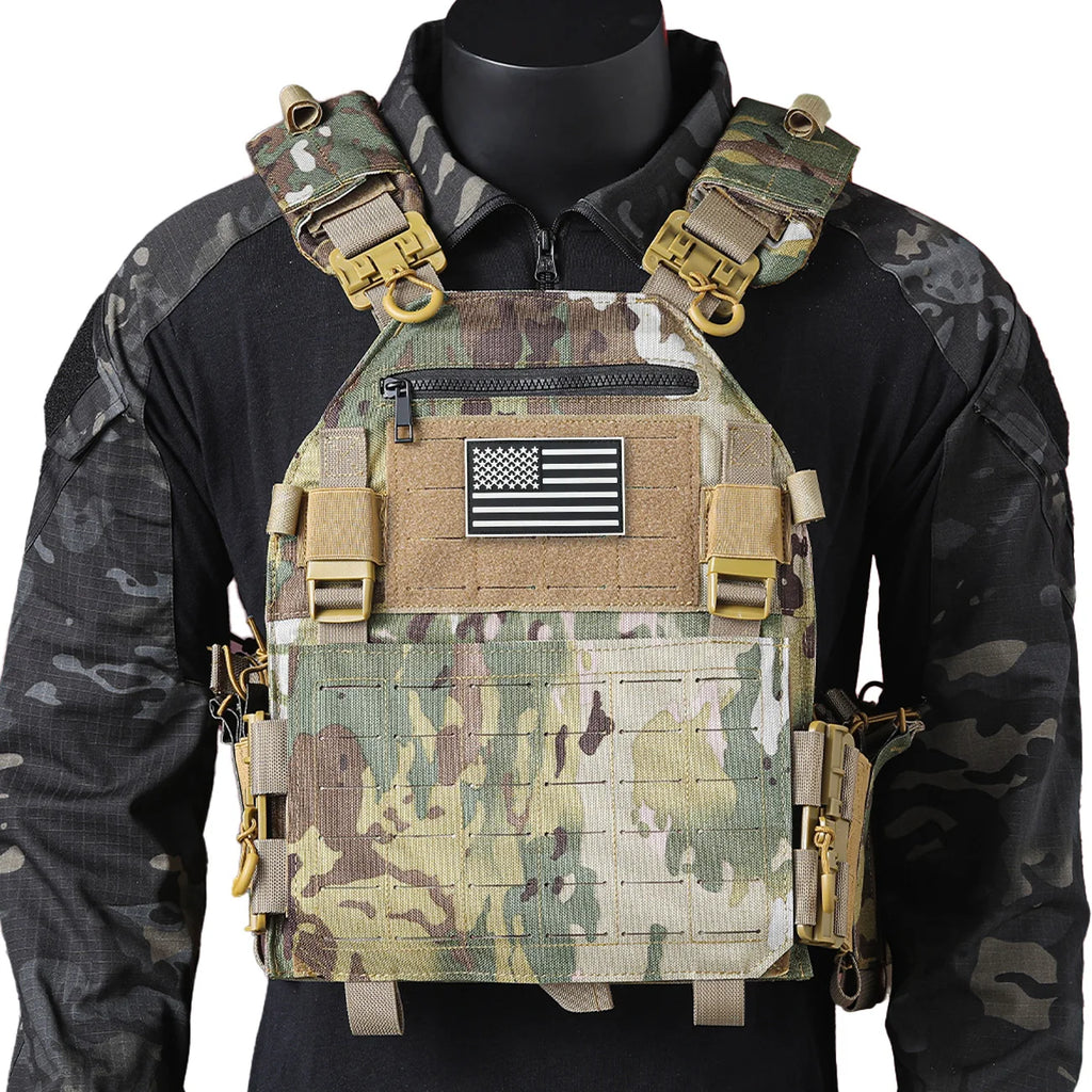 (Gift of American Flag) Outdoor Training Tank Top Multi functional MOLLE Waterproof, Wear resistant, Quick Release Tank Top