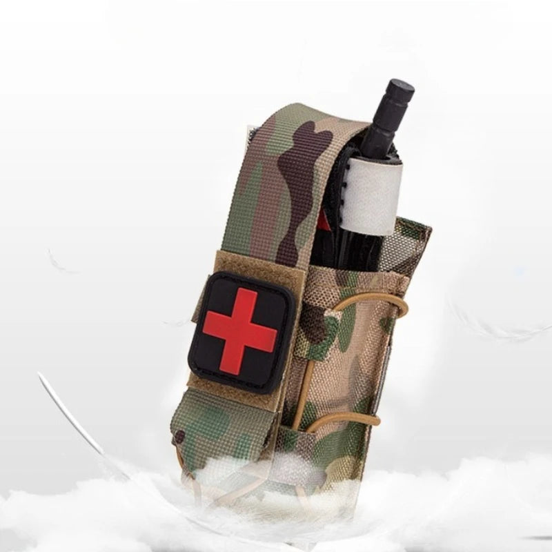 MOLLE Tourniquet Holder IFAK TQ Holder Tactical Medical Pouch Holster First Aid Kit Cross Patch/Bungee Cord
