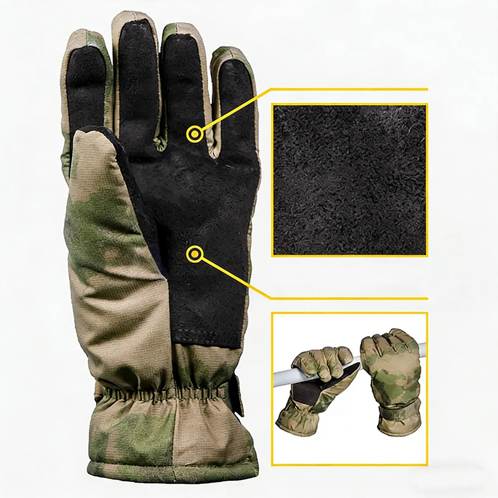 Russian Ruins Camouflage Tactical Gloves Airsoft Winter Thickened Five Finger Cold Gloves for Paintball Hunting Hiking Camping