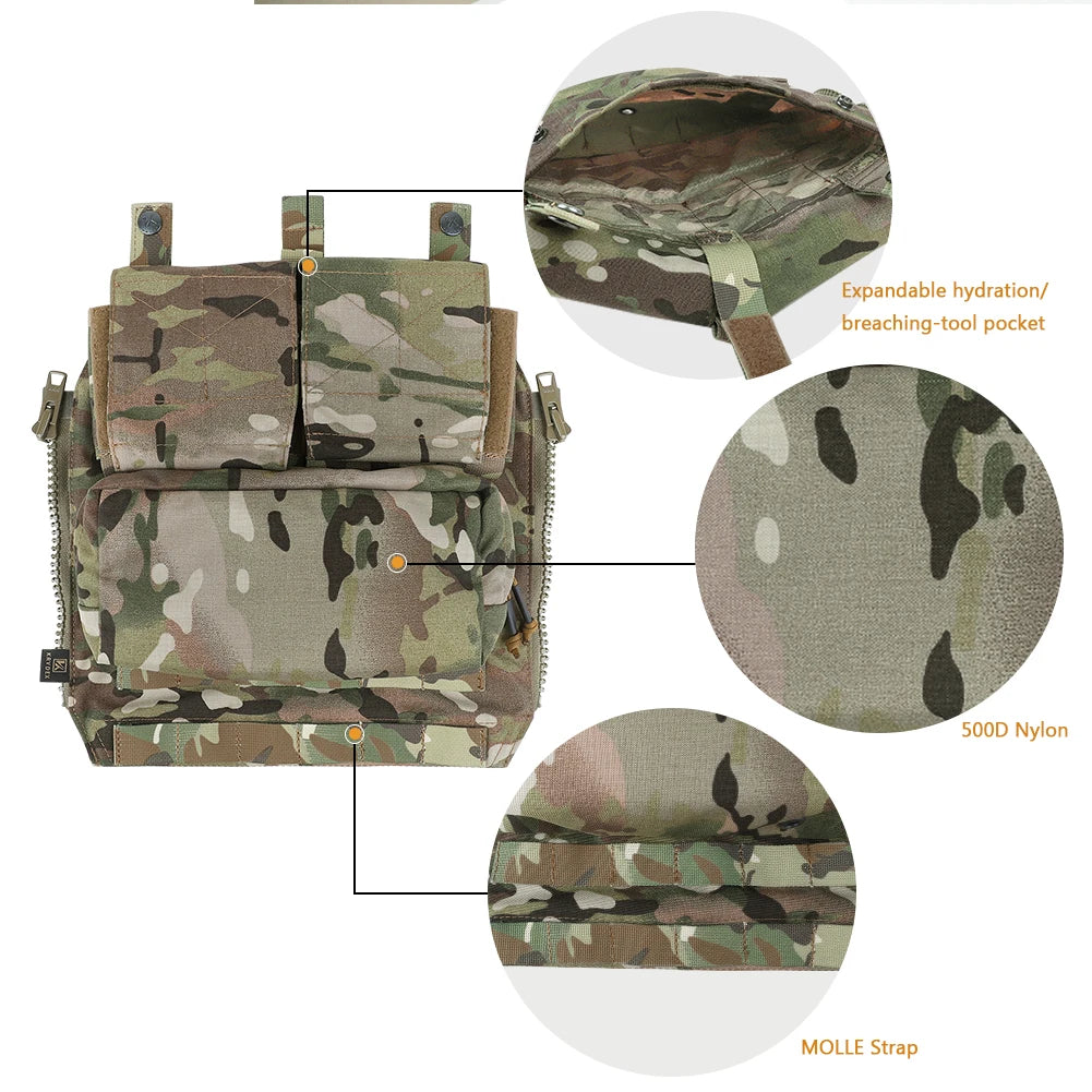 KRYDEX Tactical Zip On Pouch Plate Carrier Backpack Bag For CPC NCPC AVS JPC2.0 Hunting Airsoft Vest Accessories